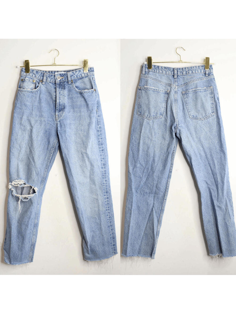 Zara Light Wash Distressed Straight Leg Jeans - 4